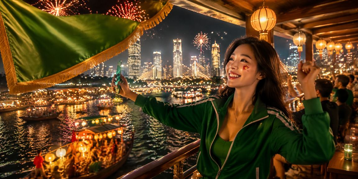 Khung cảnh chợ đêm Đà Nẵng với người dùng tham khảo thông tin VIP và khuyến mãi